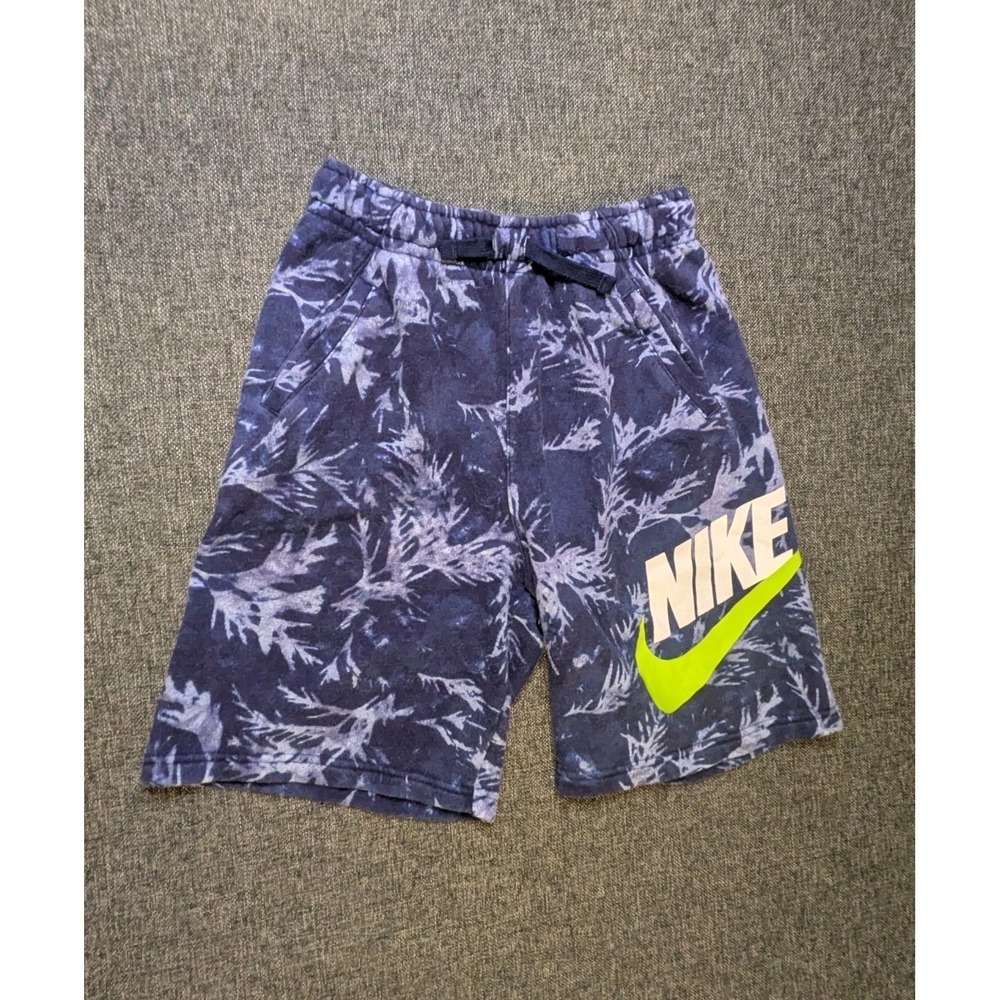 Nike Youth Boys XL Blue Abstract Printed Shorts Yellow Swoosh Logo Sports Wear